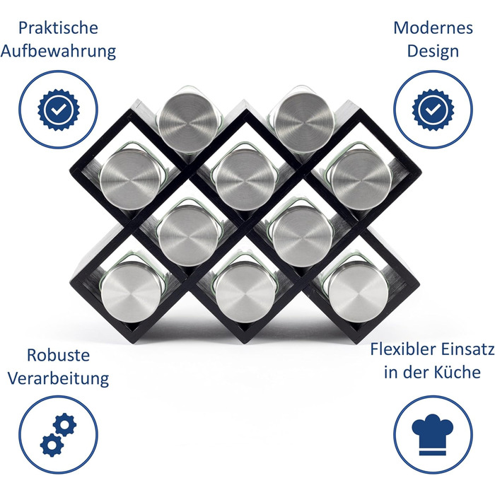 Дерев&39яна підставка для спецій сертифікована FSC підставка для спецій для шафи підставка для спецій для дверцят шафи, кухонний органайзер без свердління (чорна, 10 банок)