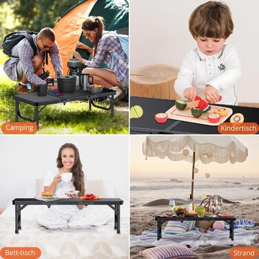 Складаний кемпінговий стіл FUNYKICH 3 фути 87x40x26 см, маленький складний стіл з сумкою для перенесення, портативний складний стіл з алюмінію, багатофункціональний стіл з панелі МДФ для пікніка, кемпінгу, пляжу, балкону, чорний