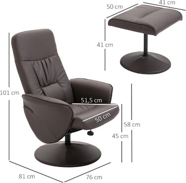 Крісло-реклайнер HOMCOM з підніжкою, поворотне на 360 крісло для телевізора з функцією відкидання, крісло для телевізора для вітальні, спальні, штучна шкіра, коричневий колір