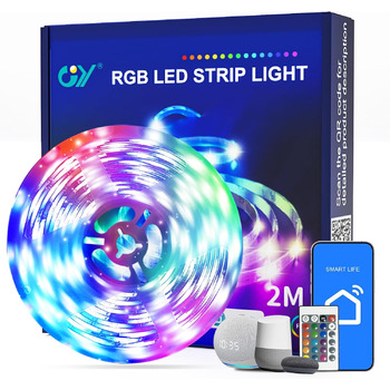 Світлодіодна стрічка GY 2 м, світлодіодна стрічка RGB з пультом дистанційного керування та програмою, синхронізація музики, розумна світлодіодна стрічка, яка працює з Alexa, підходить для вечірок, ігрових кімнат, спальні, телевізора, кухонних прикрас 2M