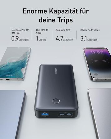 Для ноутбука), 24 000mAh 65W, мобільний зарядний пристрій для MacBook Pro, Dell XPS, Microsoft Surface, iPad Pro, iPhone 13 Pro, i