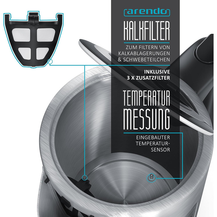 Чайник з нержавіючої сталі потужністю 3000 Вт з регулюванням температури - 4 обраних температурних режими - функція підтримання те