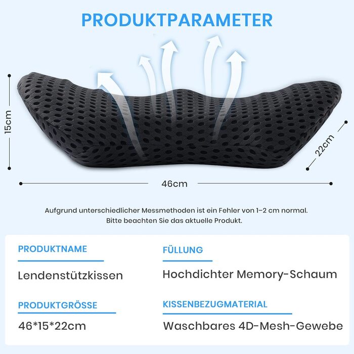 Поперекова опорна подушка для офісних крісел та автомобільних крісел, подушка для спини з піни з ефектом пам&39яті з регульованим ремінцем, ергономічна поперекова опорна подушка для автомобільних крісел та офісних крісел, чорна