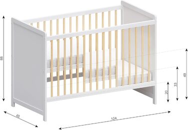 Дитяче ліжечко/спальне місце Love For Sleep 120x60 см із захисним бар&39єром, трансформоване, дитяче ліжко Tokyo з білої сосни, дерев&39яне дитяче ліжко - Дитяче ліжко, трансформоване ліжечко/дитяче ліжко