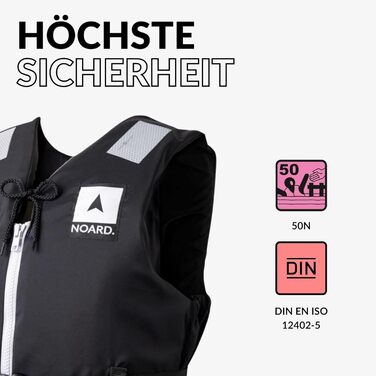 Рятувальний жилет NOARD 5 розмірів Black Edition 25-120 кг EN ISO 12402-5 CE (50 N) Жилет із міцного пінопласту чорного кольору 30-50 кг