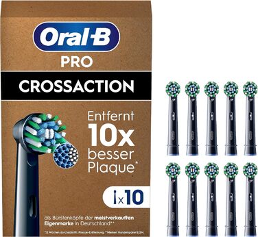 Щітки Oral-B Pro CrossAction для електричної зубної щітки, 12 шт. , чудове чищення зубів, X-щетина, оригінальна насадка для зубної щітки Oral-B, упаковка, готова до поштової скриньки, Зроблено в Німеччині (10 шт. (1 упаковка), чорна)