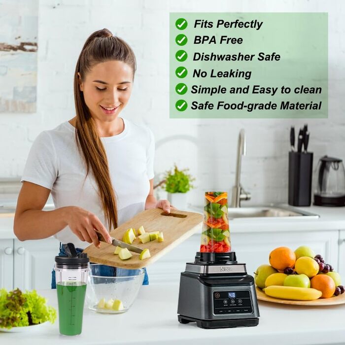 Запчастини для блендера GINOYA для кухонного комбайна та блендера Ninja CB350EU BN800EU BN750EU BN650EU BN495EU CB100EU, чашки 2 шт. з рукавами, сумісні з блендером Ninja