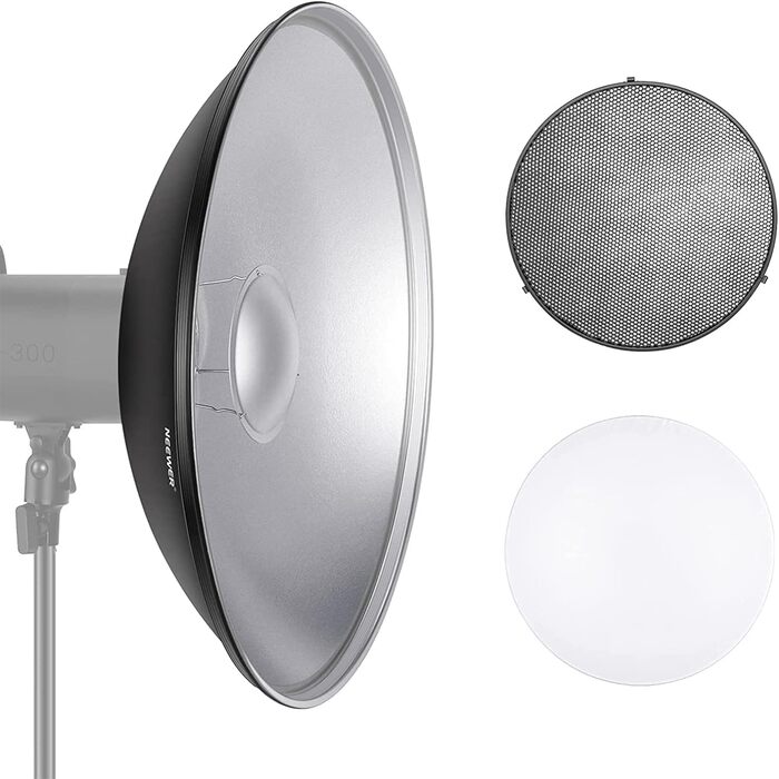 Набір рефлекторів NEEWER 55 см Metal Beauty Dish Bowens з білим розсіювачем, стільниковою сіткою для стробоскопічного відеосвітла Сумісний з Godox AD600 NEEWER CB60 Q4 Vision 4 S101 Series, NK-NARC22