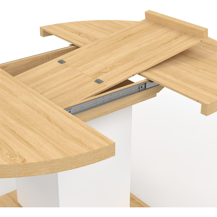 Розкладний круглий обідній стіл Eden, 4-8 осіб, дерево та білий колір, 120-160 см