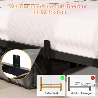 Ліжко IRONCK 140x200 см, Каркас ліжка 140x200 зі світлодіодним освітленням та зарядною станцією (2 розетки, 1 USB та 1 порт Type-C), Металеве ліжко, Двоспальне ліжко, Дитяче ліжко з рейковою основою, Місце для зберігання під ліжком