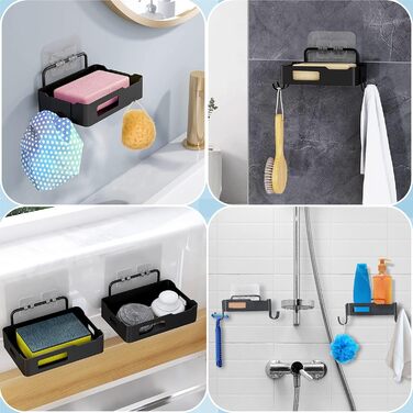 Мильниця Тримач для мила для душу, Настінний тримач для мила з 4 гачками (2 шт.), Самоклеюча мильниця без свердління, Тримач для м