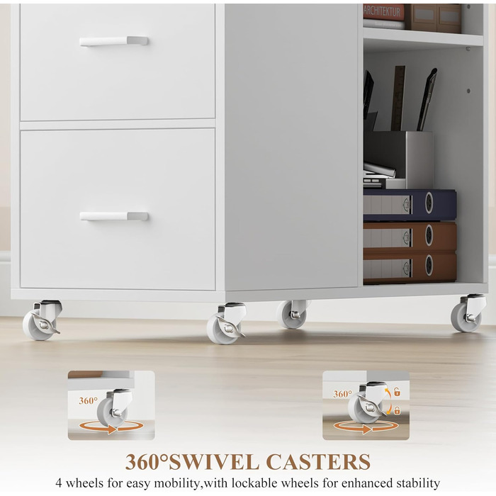 Контейнер на колесах HOCSOK, шафа для документів з шухлядою та відділеннями, офісна шафа, шафа для зберігання речей, журнальний столик для вітальні, спальні та офісу, білий