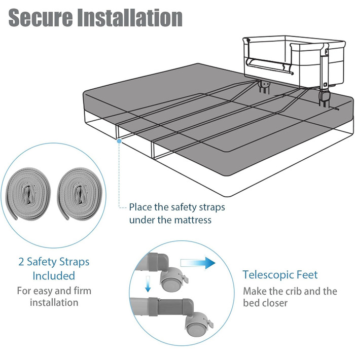 Дитяче ліжечко LIFEZEAL, 6-рівневе регулювання висоти, дитяче ліжко з матрацом та колесами, портативне дорожнє ліжечко для дітей 0-6 місяців, колиска з кошиком для зберігання (світло-сірий)