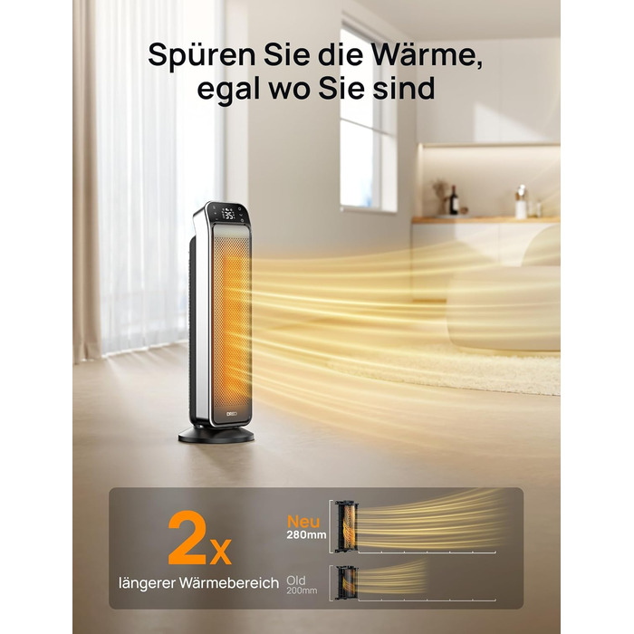 Енергозберігаючий тихий вентиляторний обігрівач Dreo, 25-дюймовий керамічний обігрівач з пультом дистанційного керування та термор