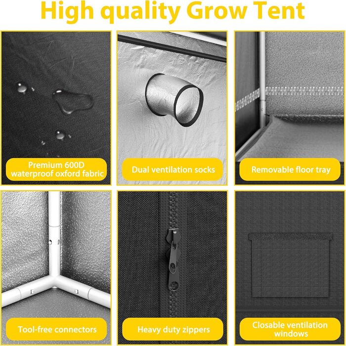 Тент для вирощування рослин Growzelt 40x40x120 см. Палатка для індору з відбиваючою плівкою, виготовлена з міцного оксфордського полотна 600D та сталевого каркасу. Ідеально підходить для вирощування овочів, квітів та трав у приміщенні.