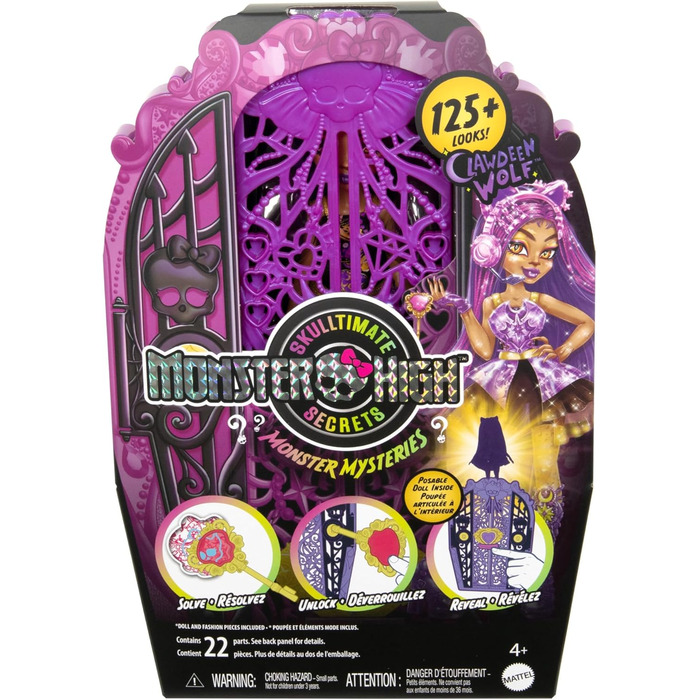 Набір ляльок та аксесуарів Monster High Skulltimate Secrets, Monster Mysteries Clawdeen Wolf з гардеробом та більш ніж 19 сюрпризами, включаючи одяг, HXH85