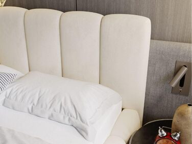 Ліжко Cloud 140x200, М&39яке ліжко з ящиком для зберігання, Оксамит, з рейковою основою, з узголів&39ям, без матраца (Бежевий, 140x200) Бежевий 140x200