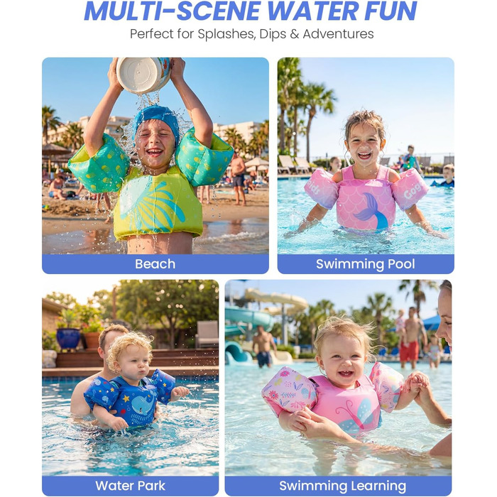 Дитячий плавальний жилет Gogokids з крильцями для плавання для немовлят - зручний плавальний жилет з наручниками для дітей 1-6 років, 24-66 фунтів/11-30 кг, тренувальний плавальний жилет із запобіжною пряжкою та нарукавниками 1-3 роки, 11-15 кг, градієнтн