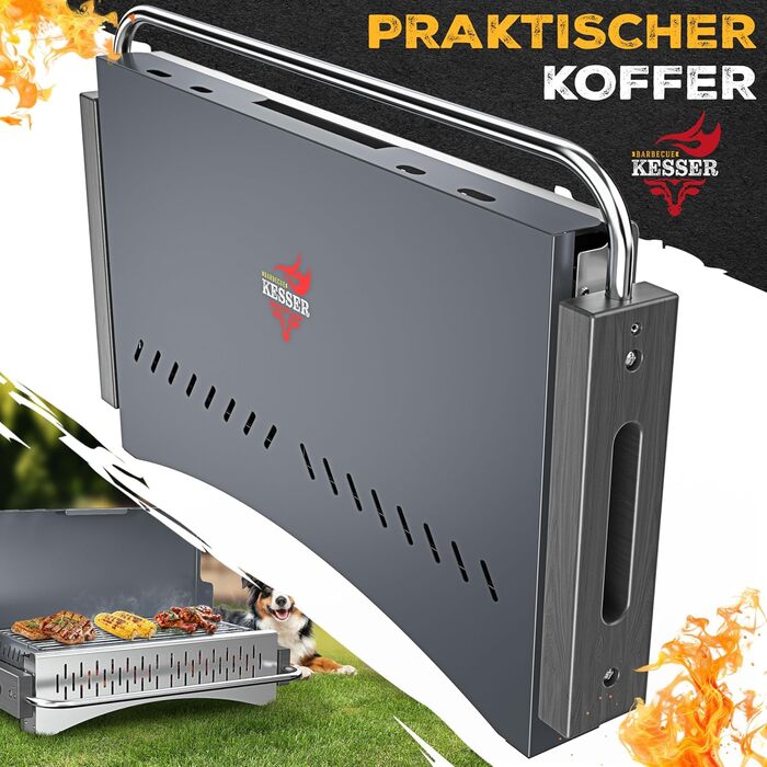 Складаний гриль KESSER, портативний кемпінговий гриль Вугільний гриль виготовлений зі сталі з порошковим покриттям, включаючи решітку для гриля, килимок для гриля та сумку для перенесення Складаний гриль, ідеальний для кемпінгу, пікніків та риболовлі, без
