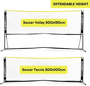 Тенісна сітка BazookaGoal 300x100 см, повний комплект - регульована та складна - волейбольна сітка для дітей та дорослих - розсувна та складна - теніс - волейбол - бадмінтон - висока якість