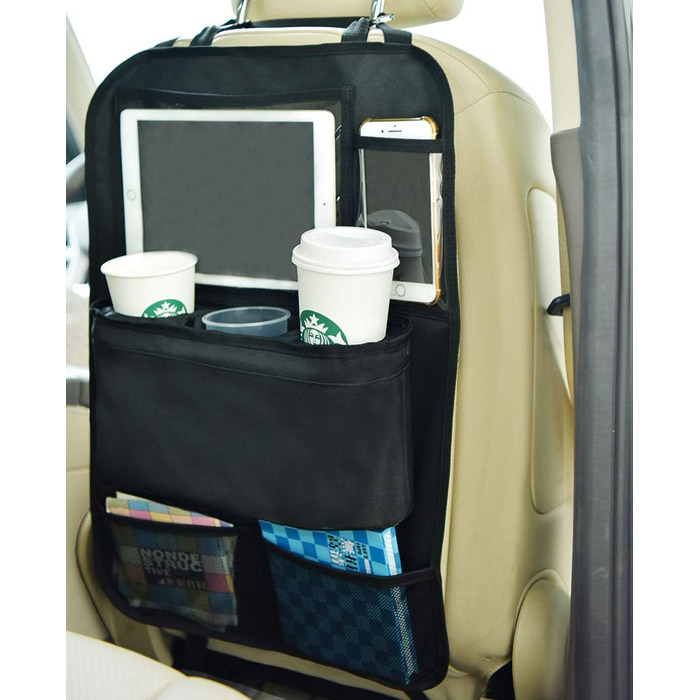 Автомобільний органайзер для заднього сидіння KALASONEER з iPad, телефоном, планшетом і 3 тримачами для чашок з ізоляційними матер