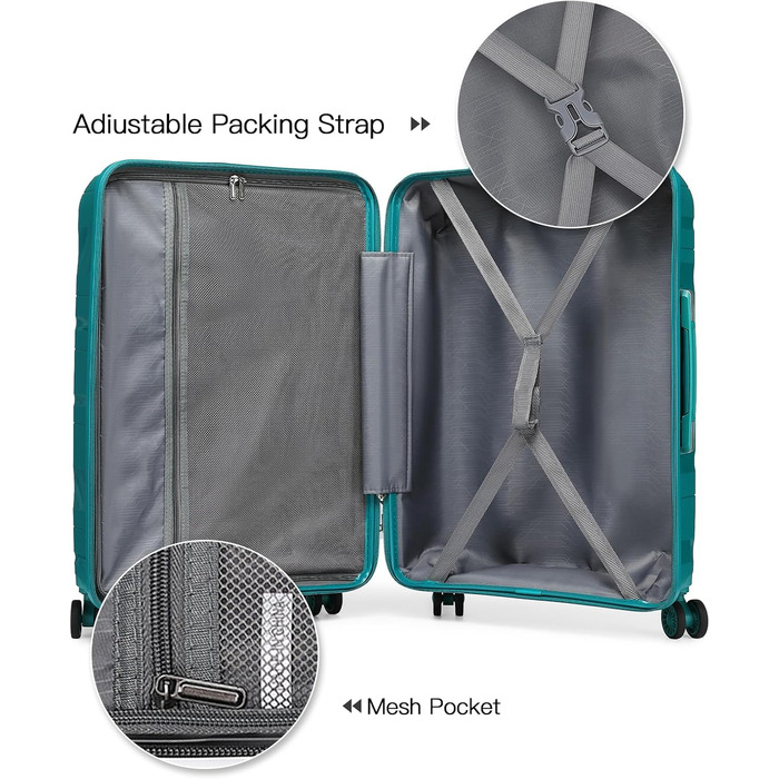 Валіза-візок KONO, велика легка валіза з твердим корпусом та замком TSA, валіза на колесах на 4 колеса (бірюзовий колір, XL), синій XL