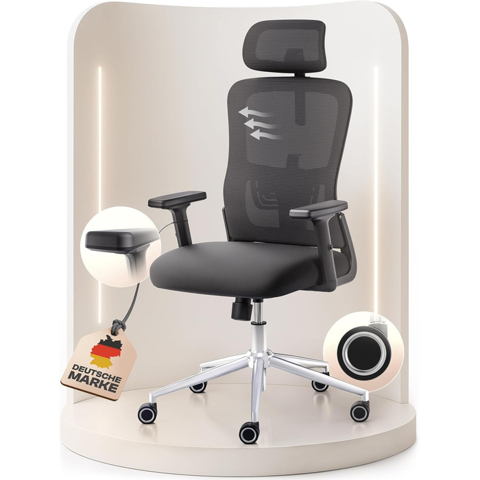 Найкраще ергономічне офісне крісло Galahad ЕКОНОМІЯ ПРОСТОРУ Індивідуально регульоване офісне крісло з 2D підлокітниками - Комп&39ютерне крісло Крісло для домашнього офісу - Вантажопідйомність до 150 кг Galahad (чорний)