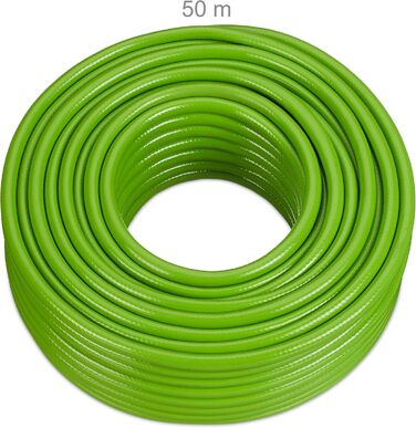 Шланг садовий Relaxdays 50 м, універсальний, 1/2 дюйма, для поливу грядок та газонів, пластик, світло-зелений