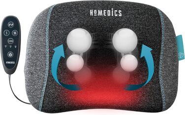 Масажна подушка HoMedics TRUHEAT Shiatsu для шиї, плечей, спини, портативна, бездротова, акумуляторна, 50 хвилин масажу релаксація на одному заряді з автоматичним відключенням через 20 хвилин