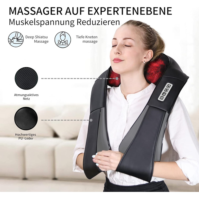 Масажер для шиї з теплом, iKristin Shiatsu massager 3D deep massage для полегшення болю в шиї, спині, попереку тощо, задовольняє потреби в масажі всієї родини