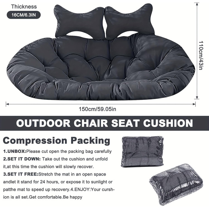 Великий комплект плюшевих подушок для гамака на 2 особи з підголівником максимальний комфорт для відпочинку в приміщенні та на свіжому повітрі в саду та на терасі міцний, водовідштовхувальний та легкий у догляді. Білий/Розкішний сад