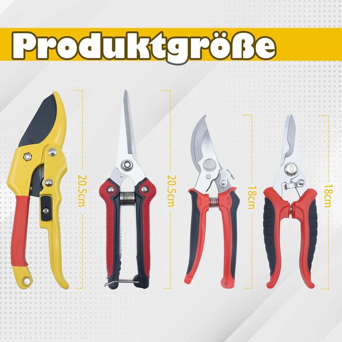 Набір садових ножиць/ножиць для дерев/ножиць для троянд із 4 предметів із сумкою для зберігання, набір садових інструментів для гілок, рослин, квітів, фруктів, гілочок діаметром різання до 23 мм