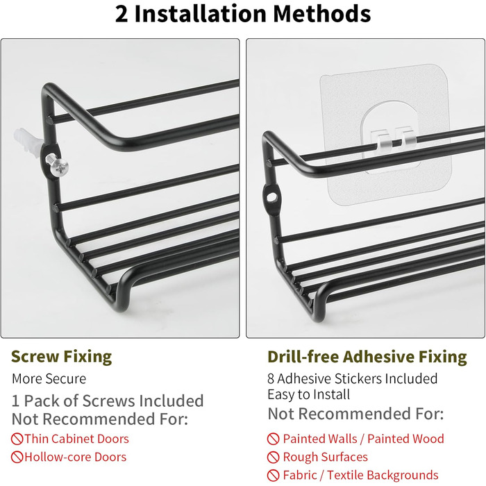 Металева підставка для спецій GEEDIAR - Підвісна кухонна полиця з 4 предметів, самоклеюча підставка для спецій (не потребує свердління) для стін, кухонних шаф, дверцят кухонних шаф, декоративних предметів, стільниць, 29 x 6,35 x 6 см, чорна