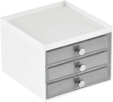 Органайзер для ювелірних виробів mDesign Зберігання ювелірних виробів з 3 шухлядами для сережок, намиста, кілець та браслетів Маленька пластикова скринька для ювелірних виробів Білий/Сірий