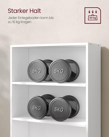 Рівнева книжкова полиця VASAGLE, окремостояча полиця, полиця для зберігання, регульовані полиці, для вітальні, домашнього офісу, спальні, хмарно-білий LBC165T14 білий, 5 рівнів (60Д x 134,2В см), 5-