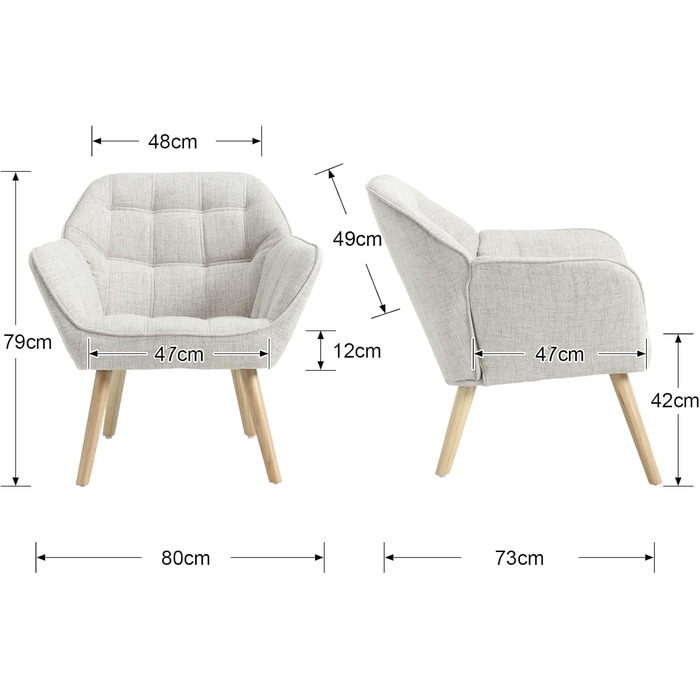 Акцентне крісло, м&39яке крісло для читання з лляними дерев&39яними ніжками, крісло для читання, одномісний диван, крісло під телевізор для вітальні, спальні, бежевий 1 бежевий