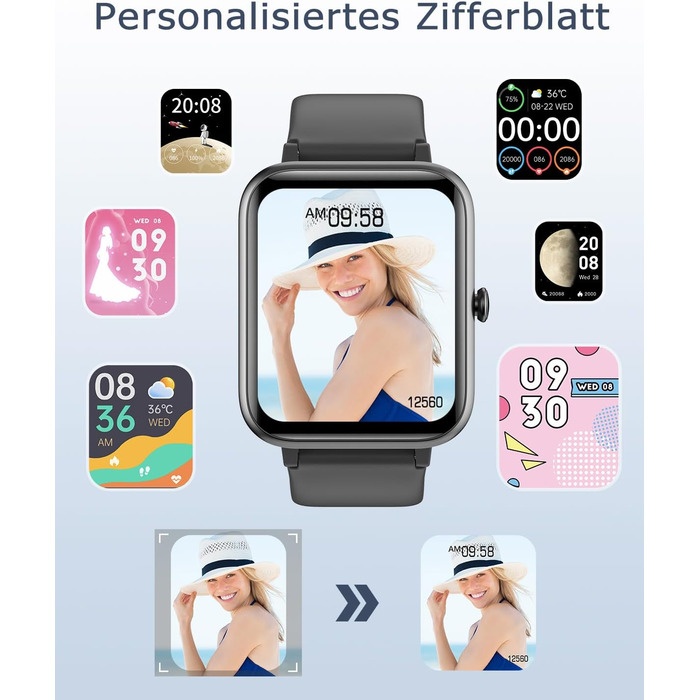 Розумний годинник GRV для чоловіків та жінок з функцією телефону, фітнес-годинник з монітором серцевого ритму, монітором SpO2, монітором сну, крокоміром, водонепроникний за стандартом IP68, багатоспортивні режими, фітнес-трекер для телефонів iOS та Androi