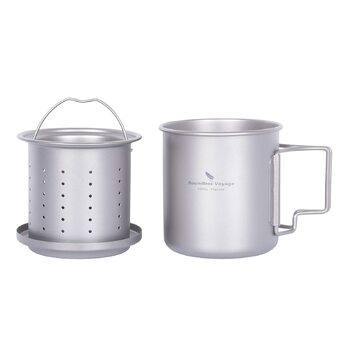 Титанова кружка Boundless Voyage 420 мл з чайним інфузером та кришкою, чашка для кемпінгу на відкритому повітрі з фільтром, легка одношарова кавова кружка зі складною ручкою, портативна, для походів, подорожей, пікніка, посуд для напоїв Ti3054D