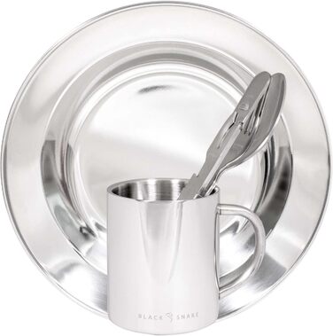 Набір посуду з нержавіючої сталі для кемпінгу тарілка, чашка та столові прибори міцний та багаторазовий для відпочинку на природі, трекінгу та фестивалів