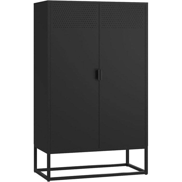 Металевий комод Skølm Izar Шафа для вітальні чорного кольору Металева шафа з 3 відділеннями та подвійними дверима Сервант для вітальні Багатофункціональна шафа шириною 80 см Висока комод в індустріальному стилі чорного кольору 125 см