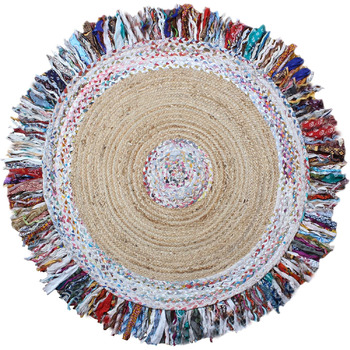 Індійський круглий килим ручної роботи CASAVANI, 12 різнокольорових кіл, килим кілім, натуральна китиця, бавовна чінді, джутовий к