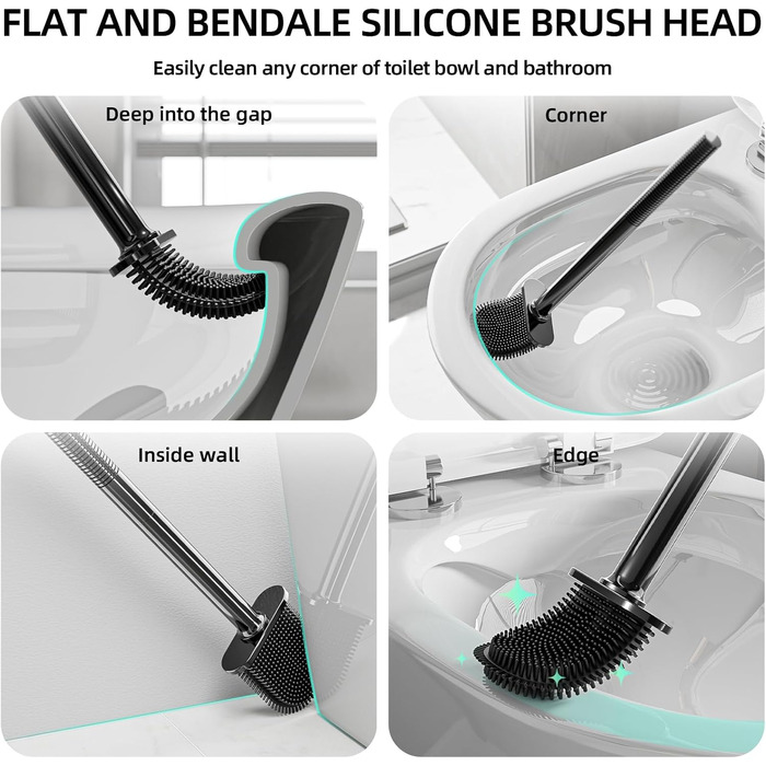 Щітка для туалету силіконова, щітка для туалету з силікону зі швидковисихаючим тримачем, антибактеріальна щітка для туалету та три