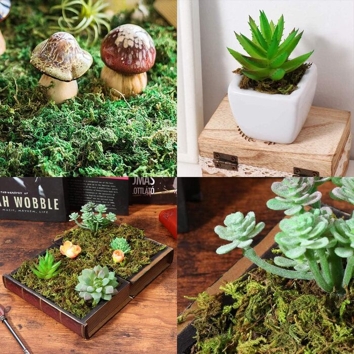 Упаковки Штучний імітаційний мох, зручний і практичний штучний зелений мох Штучний оленячий мох Імітація лишайників Підроблені зелені рослини для рослин Прикраса саду патіо, 2