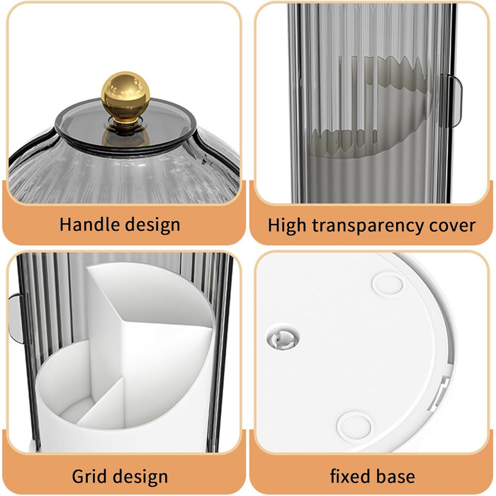 Органайзер для косметичного макіяжу, органайзер для макіяжу губної помади, що обертається на 360, прозора пилонепроникна коробка для зберігання пензлика для макіяжу, органайзер для туалетного столика, для ванної кімнати, спальні, комод прозорий/чорний
