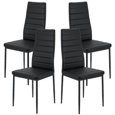 Кухонні стільці LEADZM, Набір із 4 обідніх стільців із високою спинкою, Водонепроникні для їдальні та кухні, Обідній стілець 120 кг (Чорний, Комплект із 4) Комплект із 4 предметів Чорний