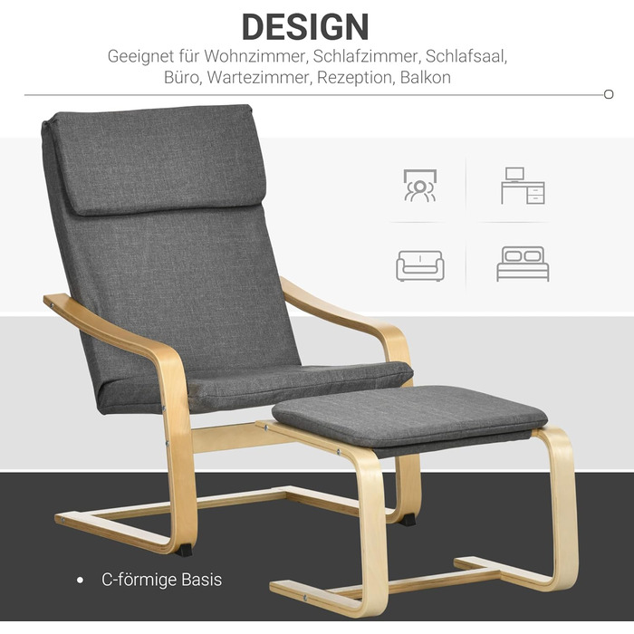 Крісло-реклайнер HOMCOM з підніжкою, крісло для відпочинку з лляним виглядом, сучасне крісло під телевізор, м&39яке крісло для вітальні, спальні, сірий колір
