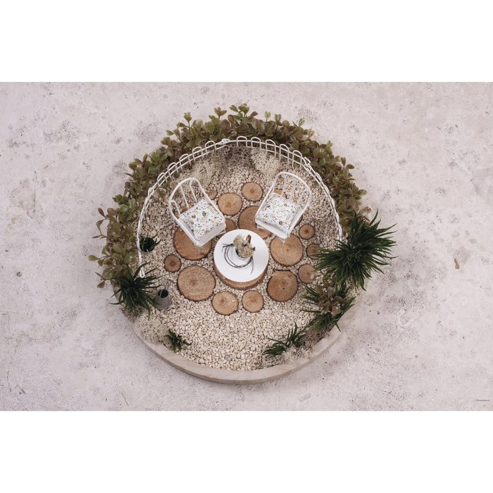 Комплект сидінь Rayher, залізний дріт, білий лак, 3-предметний, 2 стільці, 1 стіл, мініатюрні меблі, декоративний комплект сидінь, 46066102