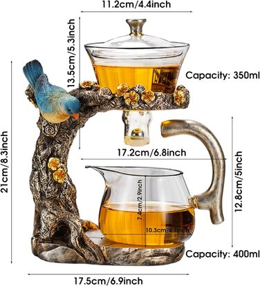 Чайний набір Магічна чайничка, напівавтоматичний, з високоякісного боросилікатного скла, магнітна чайничка з ситечком для чаю, набір для чаювання в стилі Кунг-Фу для дому, офісу, подорожей