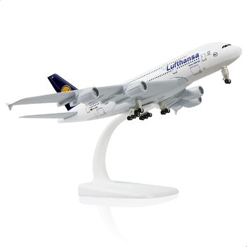 Металева модель літака Lufthansa A380 масштабу 1/300 з підставкою (7,5 дюймів), підходить для авіаційних ентузіастів як подарунок або декорація для виставки. 01. Lufthansa