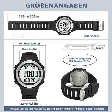 Водонепроникний годинник-крокомір для людей похилого віку без Bluetooth, не потрібен додаток, з крокоміром, лічильником калорій та великими РК-цифрами, чорний